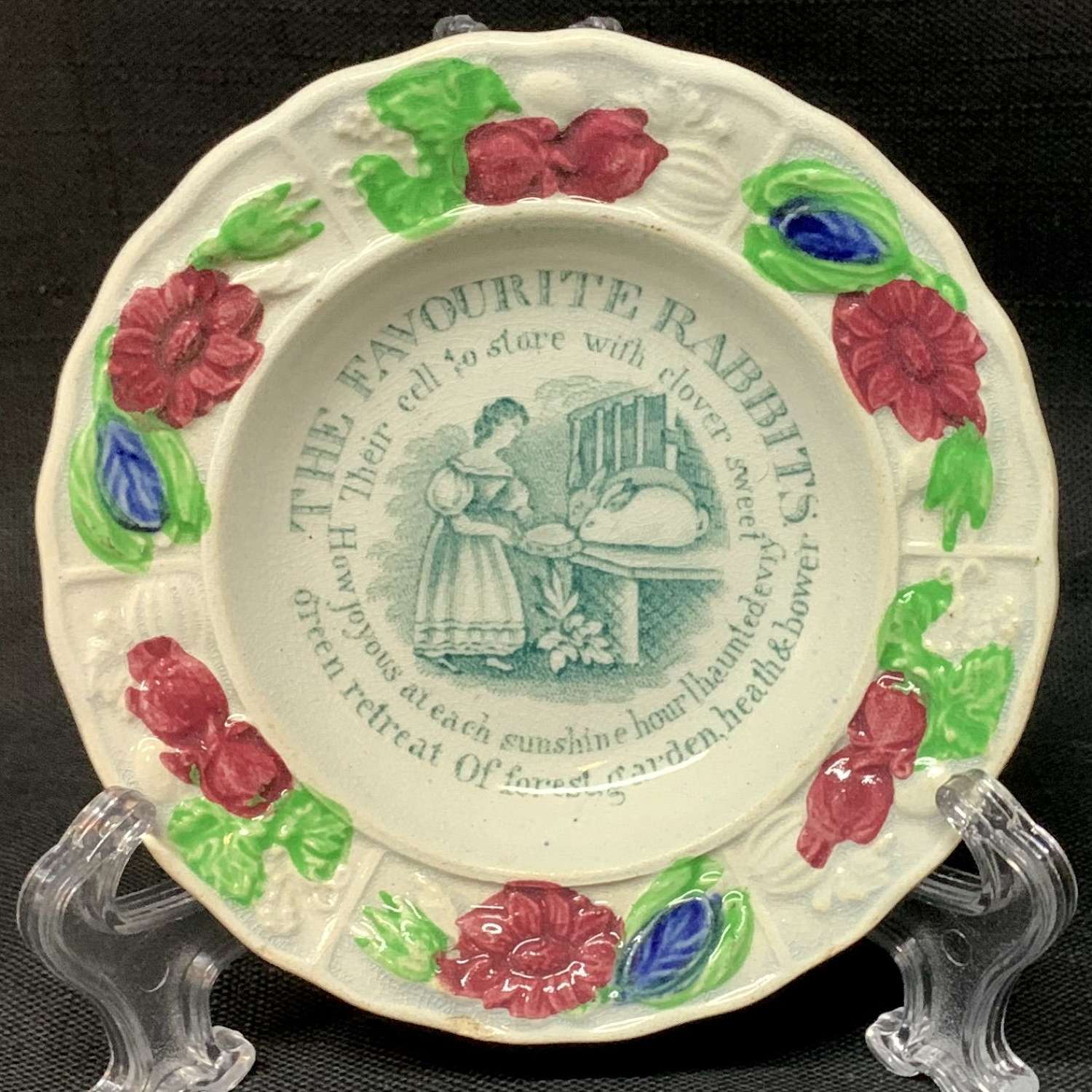 1840 Child's Pearlware Plate ~ My Favorite RABBITS