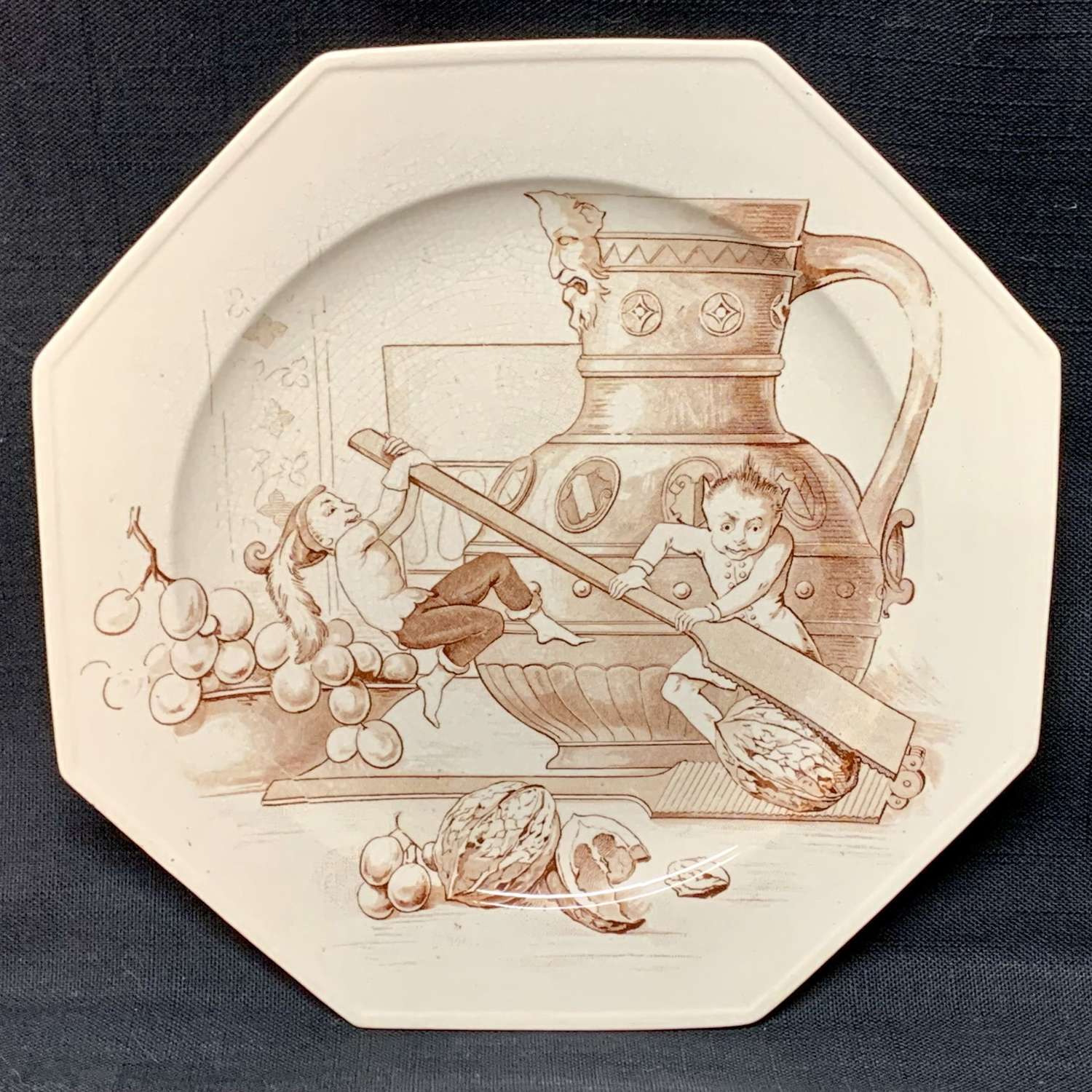 Rare Staffordshire Plate ~ Fairy Elf Fantasy Hard Nut to Crack 1880