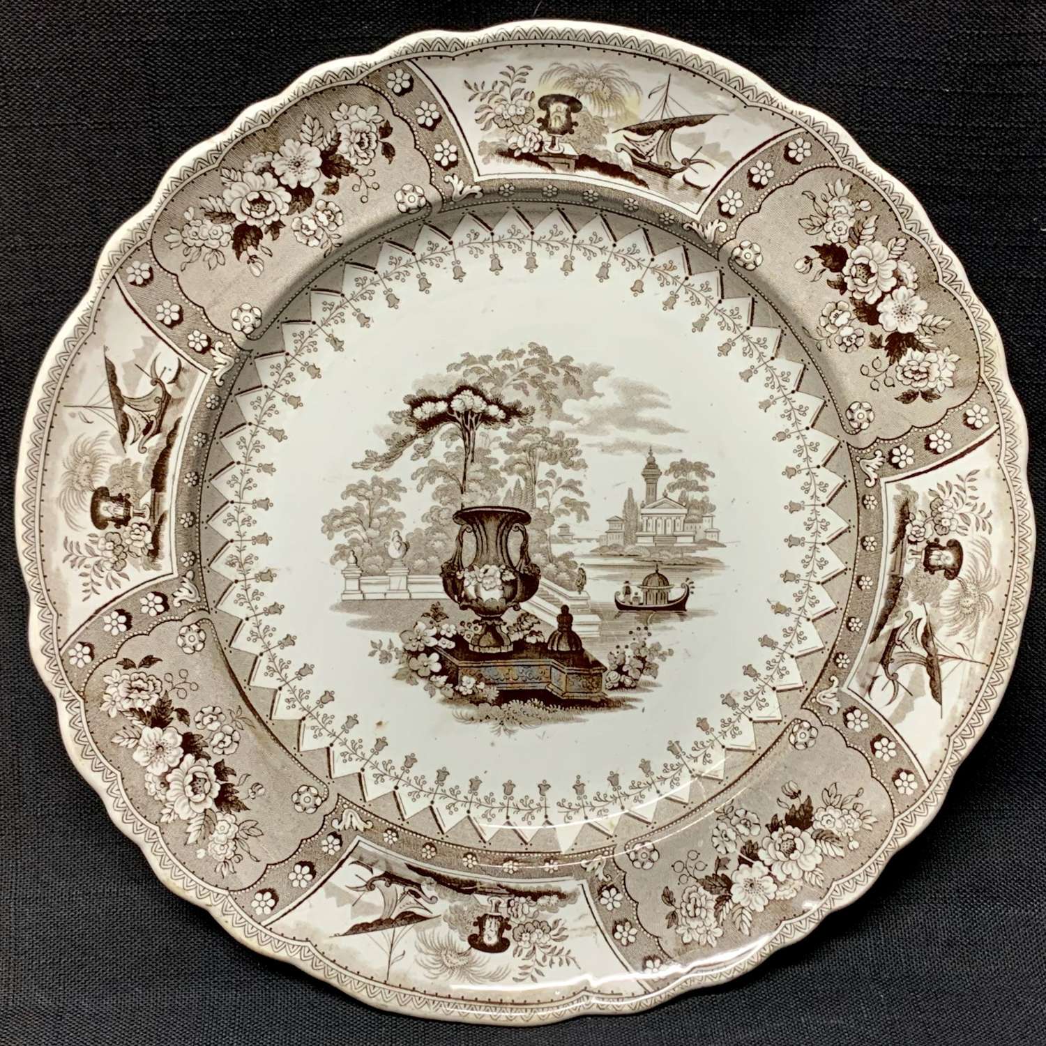 1840 ~ Brown Staffordshire Large Transferware Plate ~ CANOVA