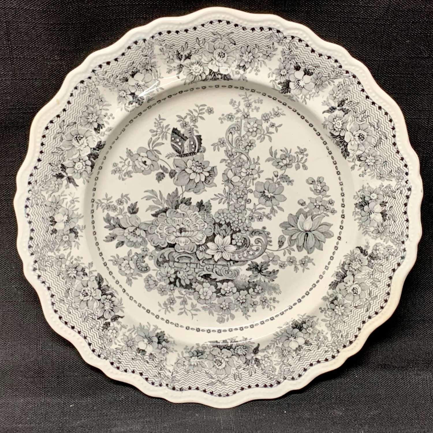 Black Staffordshire Transferware Plate ~ Tuscan Rose 1830