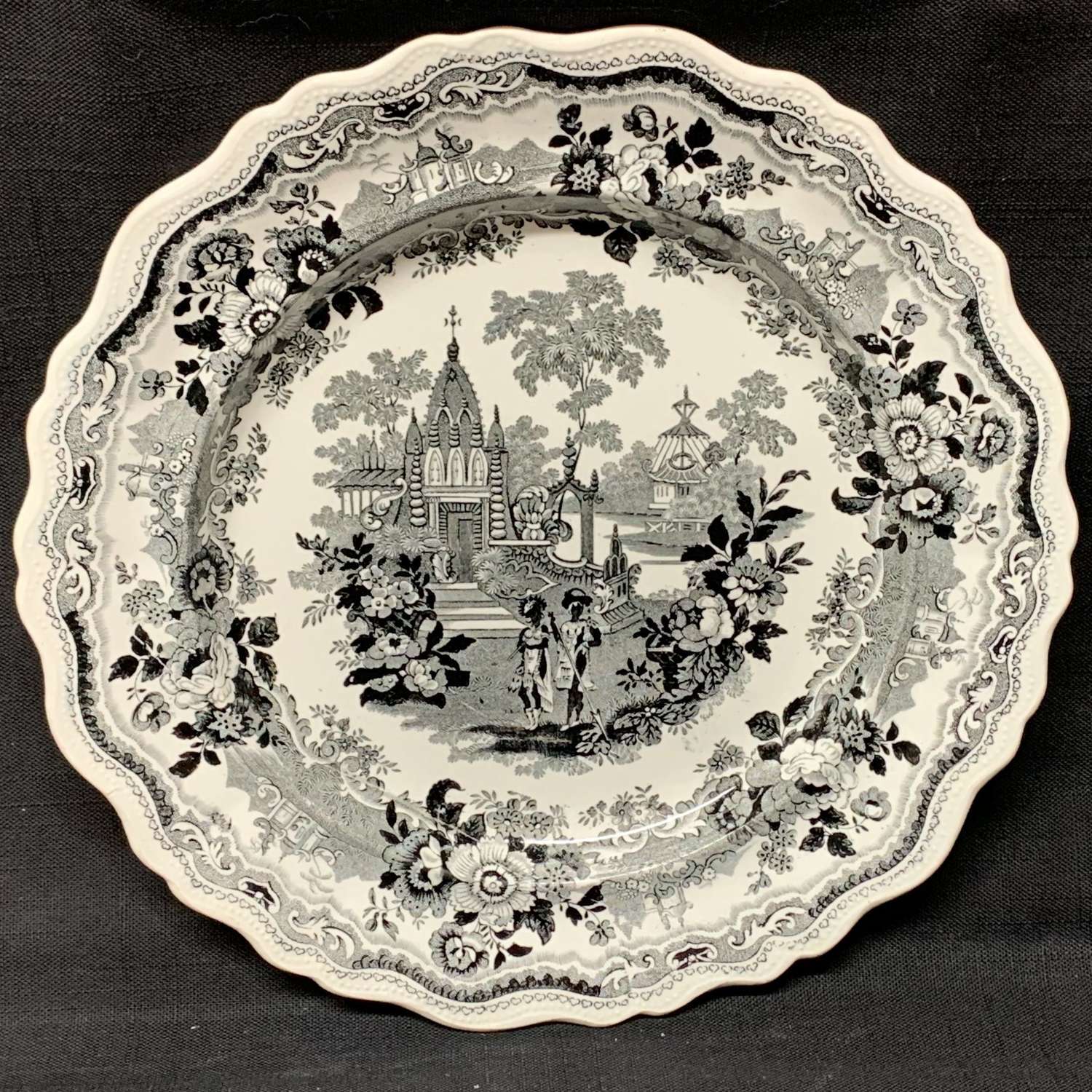 Large Victorian Romantic Black Transferware Plate  1835