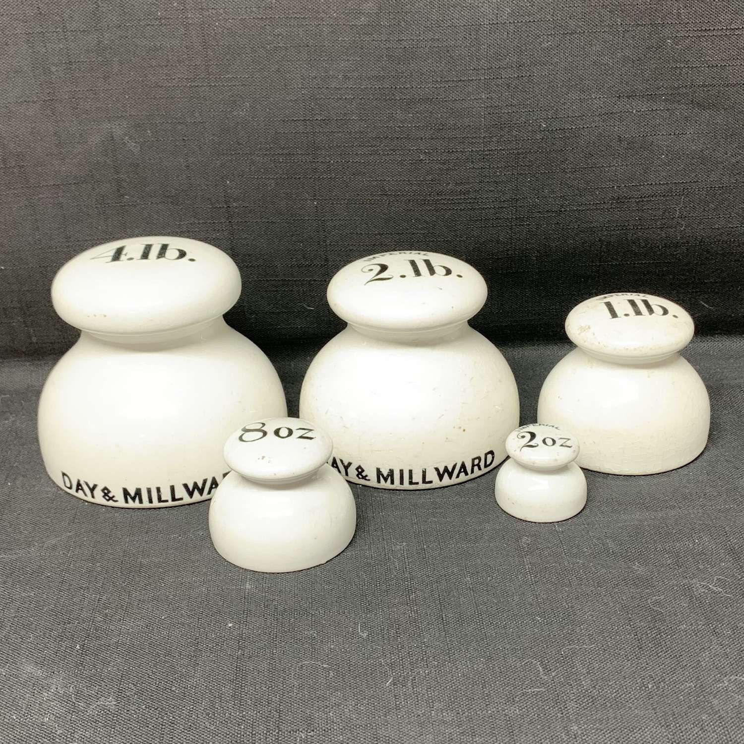 Set of 5 Victorian Ceramic Porcelain Scale Weights c1890