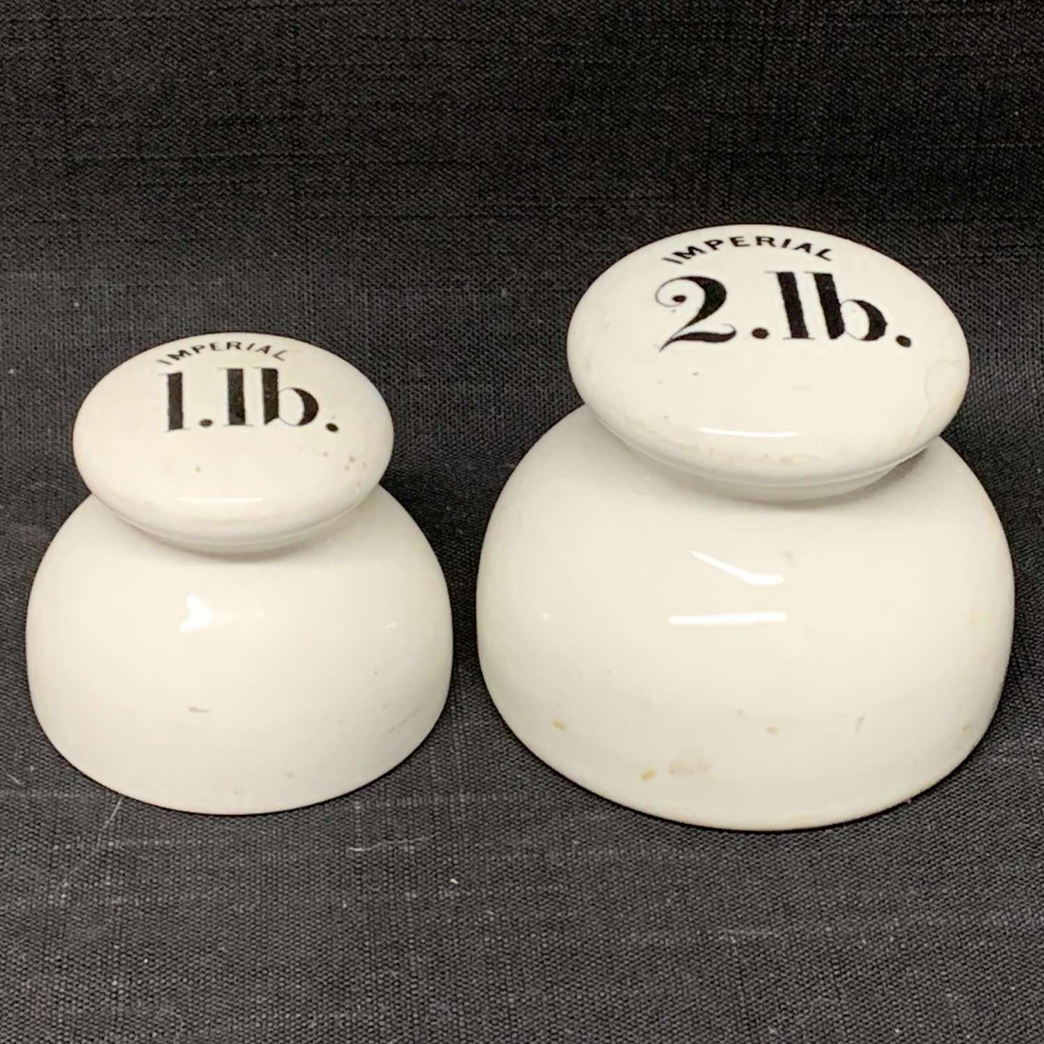 Set of 2 Victorian Ceramic Porcelain Scale Weights c1890
