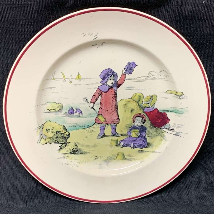 Kate Greenaway Pastime Brownfield Plate ~ 1883 Sand Castles