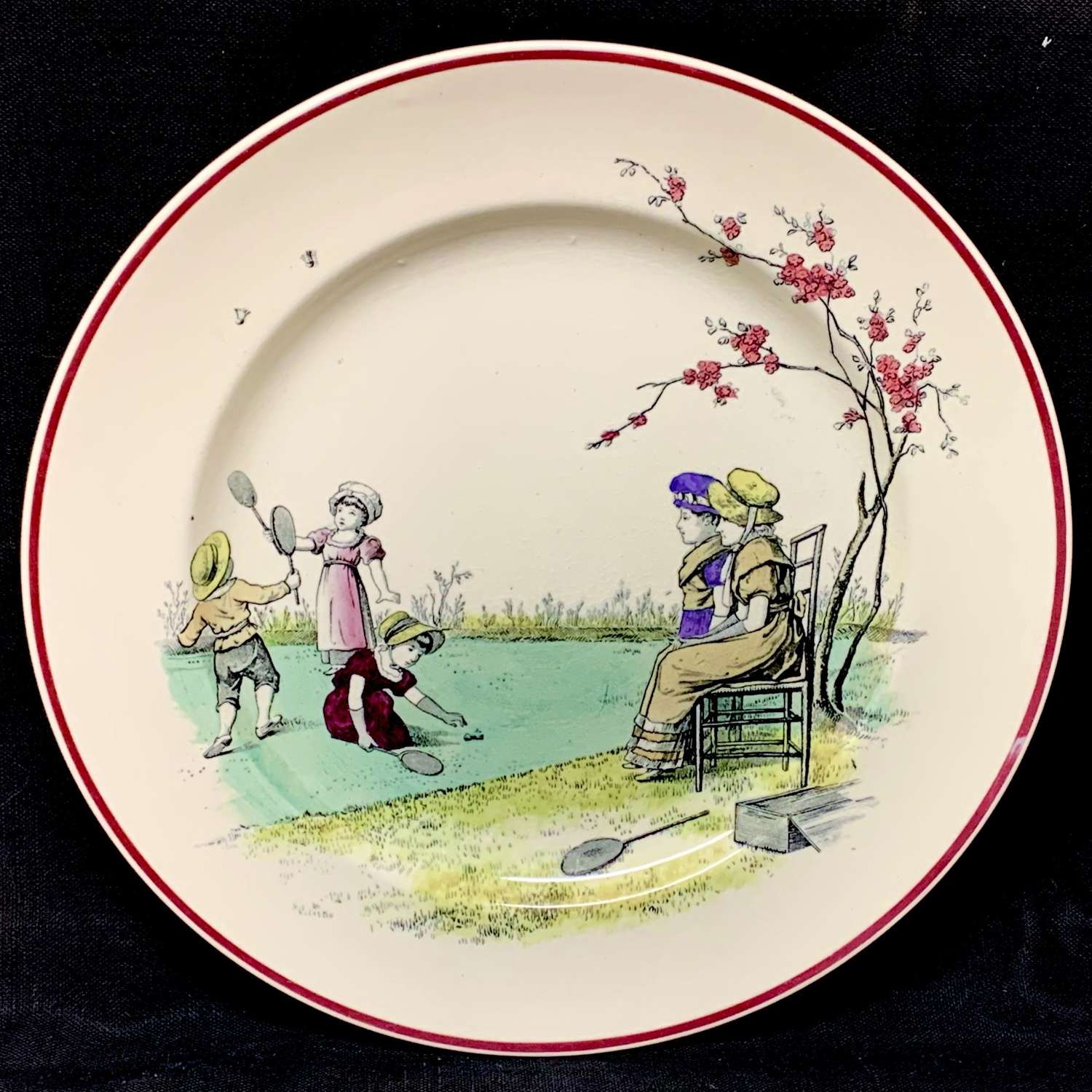 Kate Greenaway Pastime Brownfield Plate ~ 1883 Badmitton