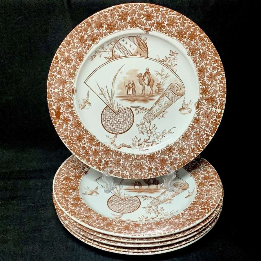 Set of 6 Aesthetic Brown Transferware Plates ~ CAIRO 1885