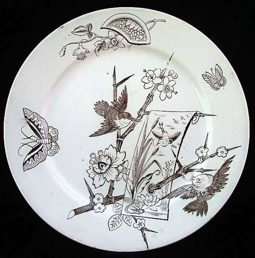 Victorian Japanesque Plate ~ Birds & Butterflies 1880