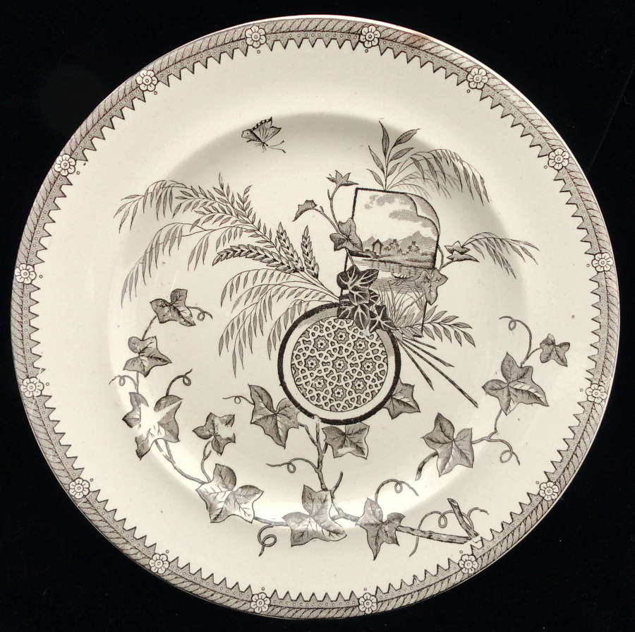 Superb Antique English Brown Transferware Plate ~ YESSO 1884