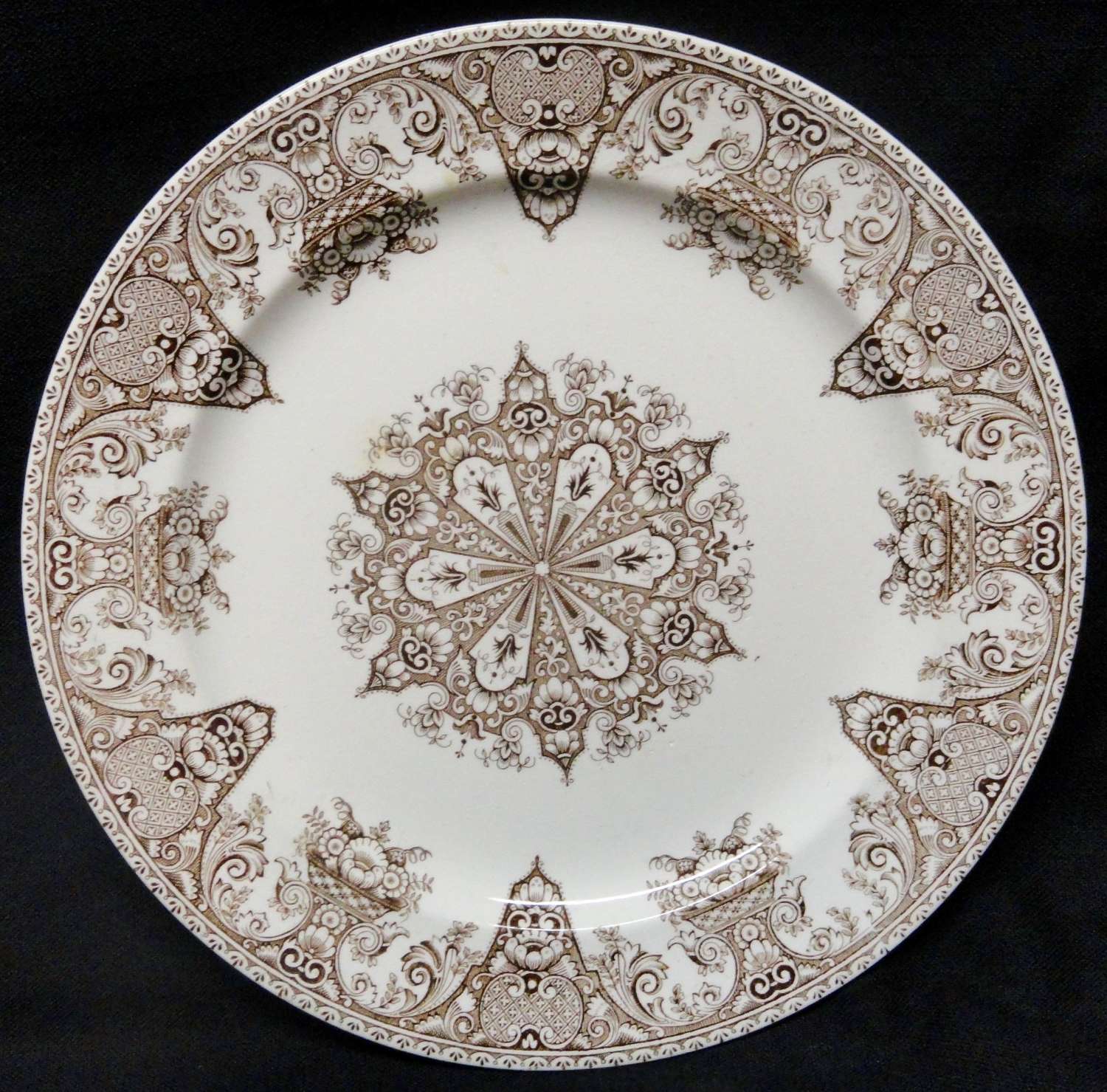 Antique 19th Century BROWN TRANSFERWARE Plate ~ SNOWFLAKE 1882