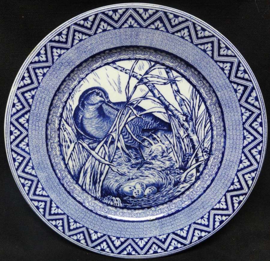 Blue Wedgwood Plate ~ Wood Duck with Nest and Eggs ~ 1885