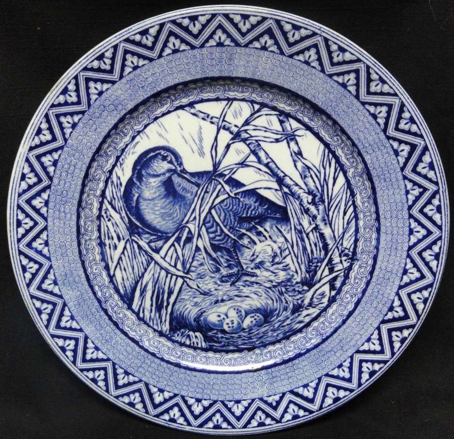 Wedgwood Blue Transferware Plate ~ Wood Duck with Nest and Eggs ~ 1885