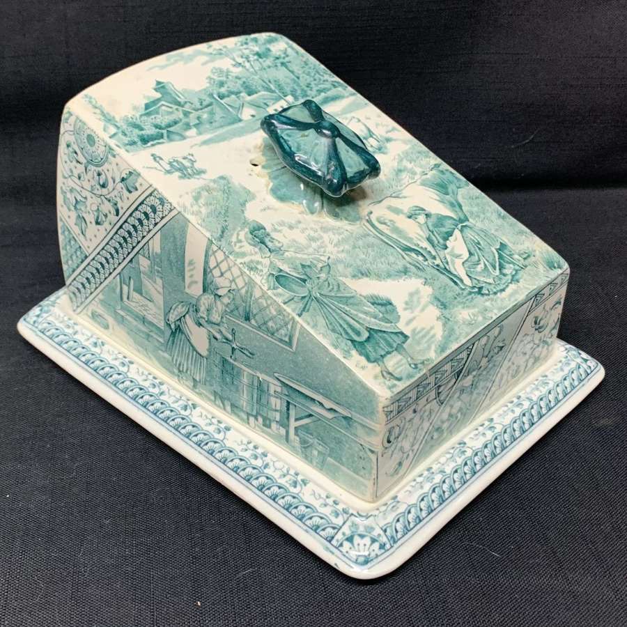Antique English Victorian Staffordshire Cheese Keep ~ MILKMAIDS 1889