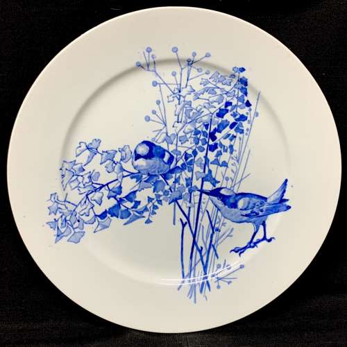 Artist Pierre Mallet Blue Transferware ORNITHOLOGY Canova Plate ~ 1870