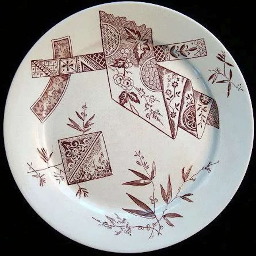 Aesthetic Brown Plate ~ Japanesque Ribbons 1885