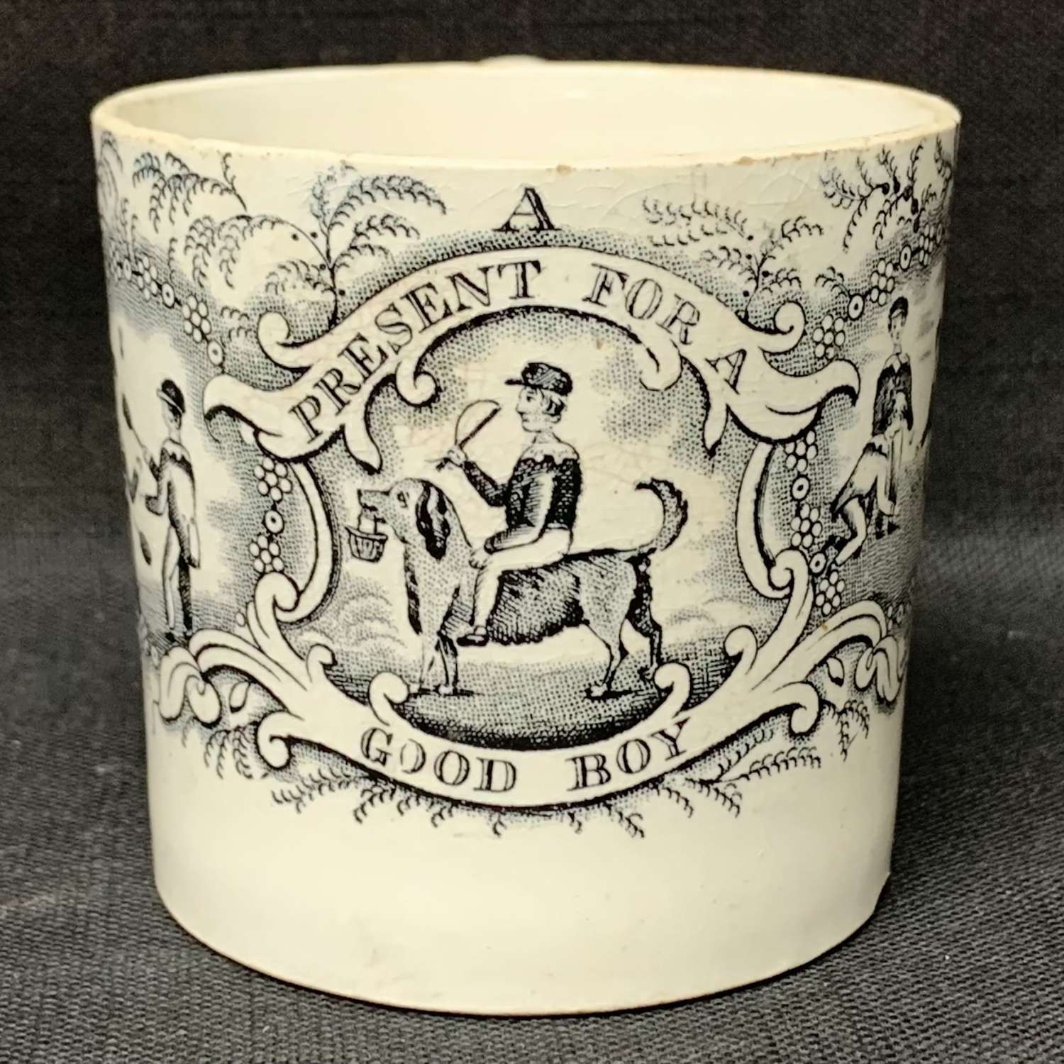 Early Antique Childs Reward Mug ~ Present for a Good Boy ~ 1830