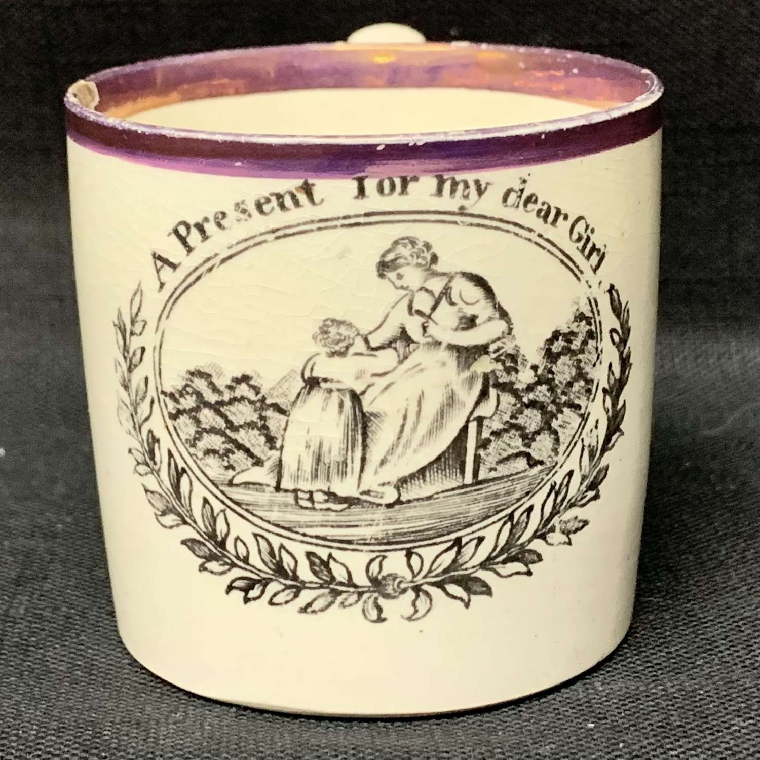 English Creamware Child's Mug ~ Present For My Dear Girl ~ 1820