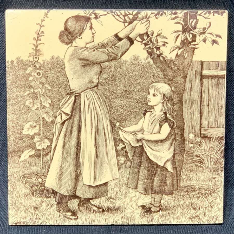 Brown William Wise Country Life Tile ~ Picking Fruit 1882