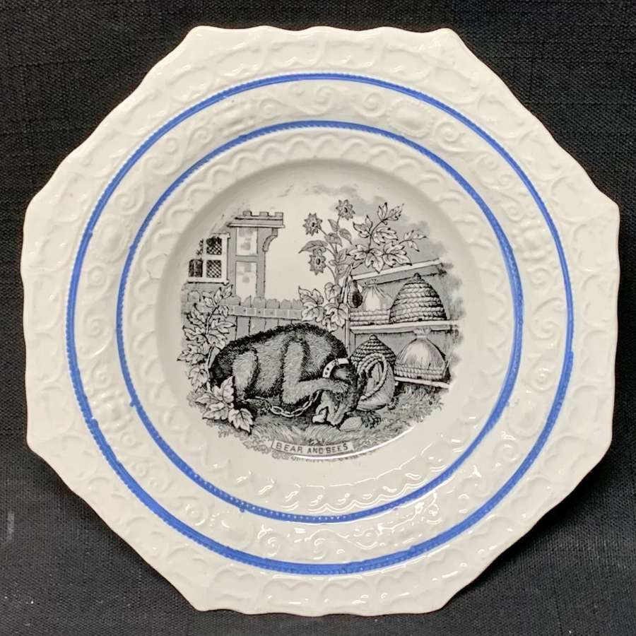1840 ~ Child’s Staffordshire Pearlware Plate ~ Bear and Bees