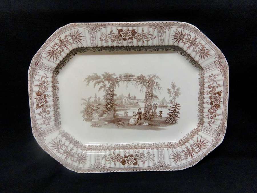 Romantic Brown Transferware Staffordshire Platter ~ BOWER 1840