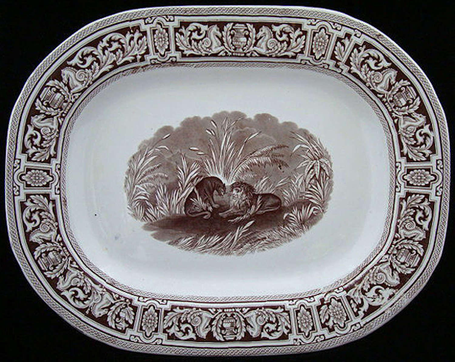 Transferware Staffordshire Platter ~ PEGASUS 1840 Lion Panther