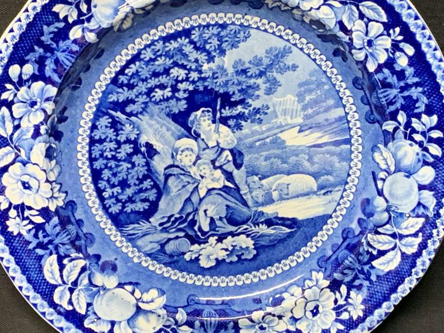 Early Staffordshire Blue Transferware Plate ~ Sheltered Peasants 1825