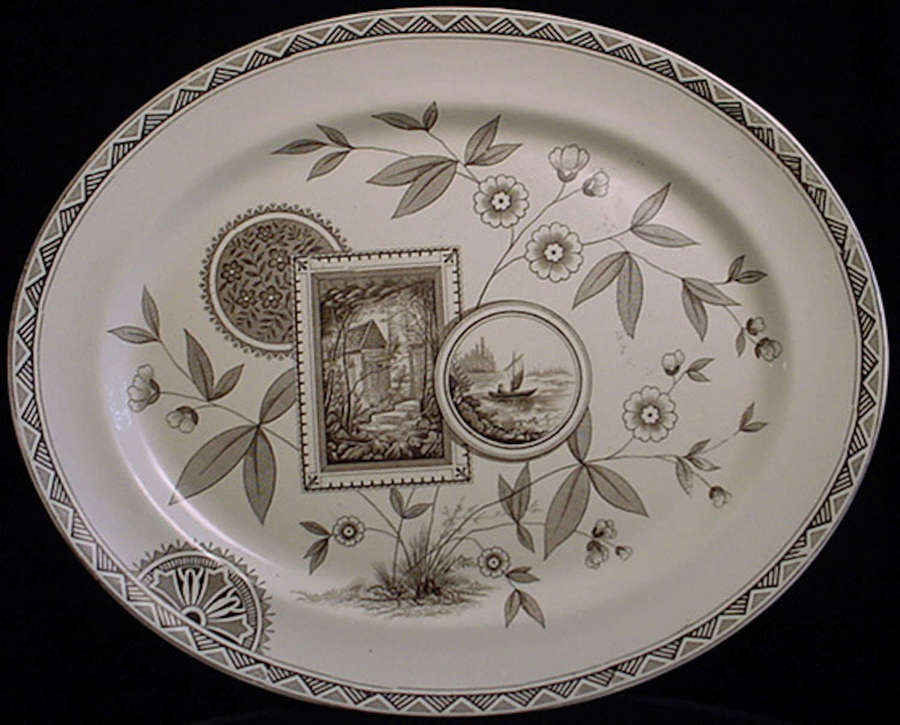 1885 ~ Victorian Staffordshire Brown Transferware Platter ~ PERAK