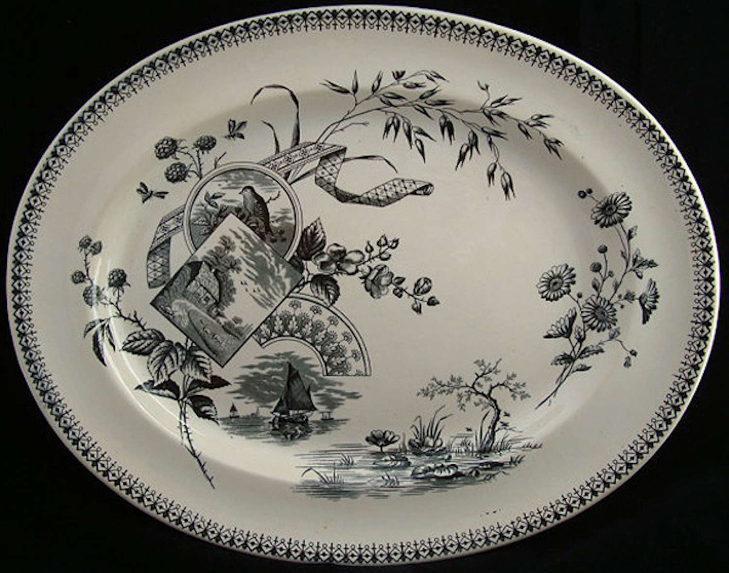 1884 ~ Tennyson Large Victorian English Platter ~ RASPBERRIES 1884