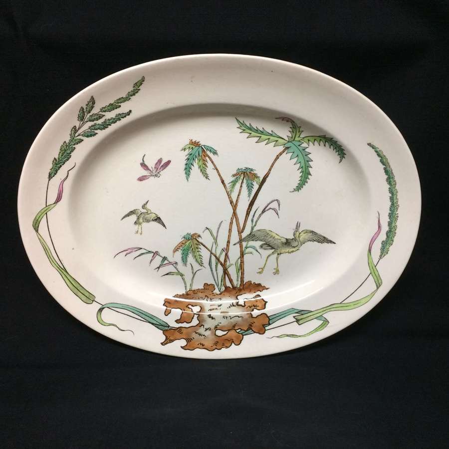 1878 ~ Exotic Polychrome Copeland Platter ~ PALMS EGRET 1878
