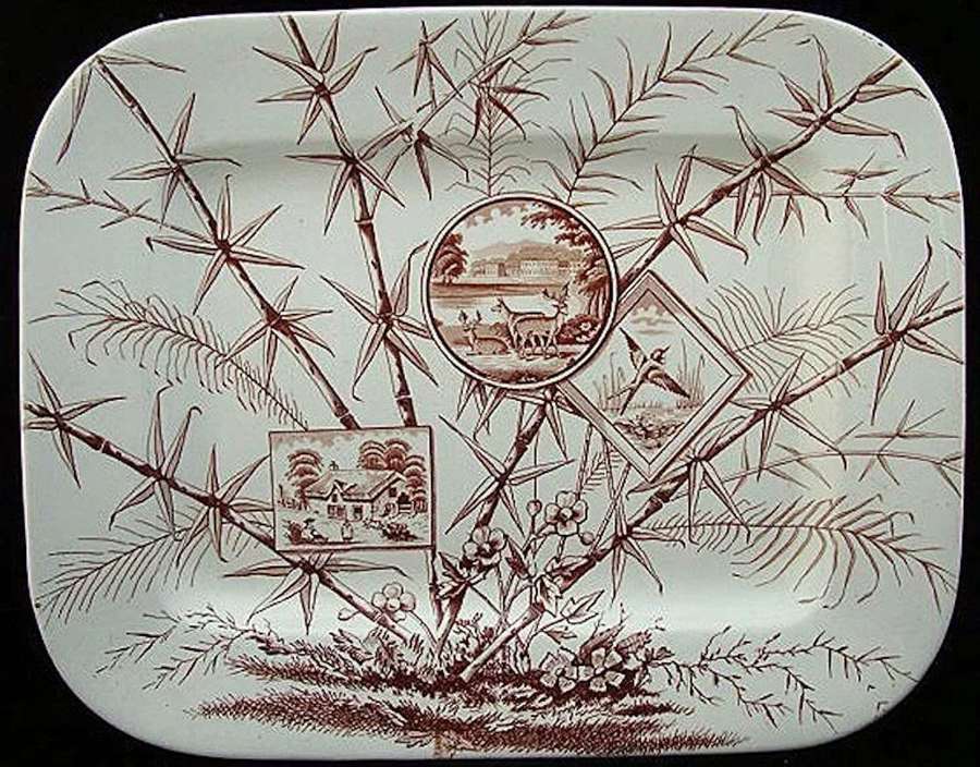 Large Aesthetic Movement Transferware Platter ~ Chatsworth Deer 1883