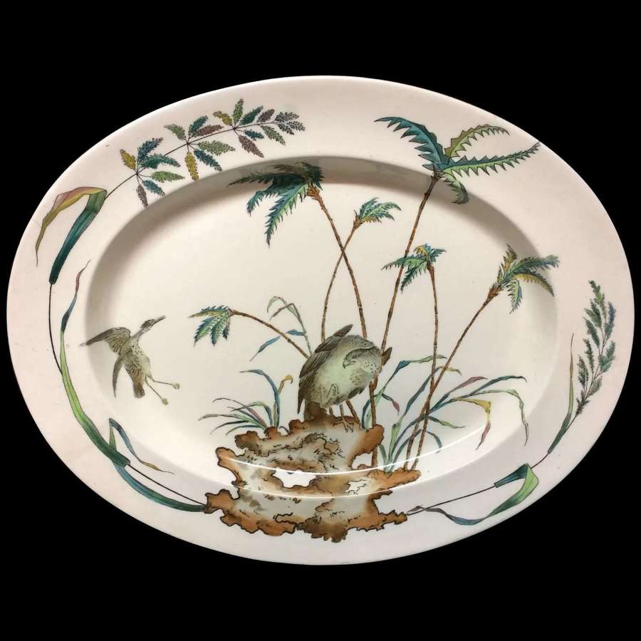 1878 ~ Large Exotic Polychrome Copeland Platter ~ PALMS EGRET HAWK