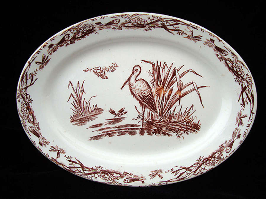 AESTHETIC Brown Transferware Miniature Platter ~ Great Heron 1879