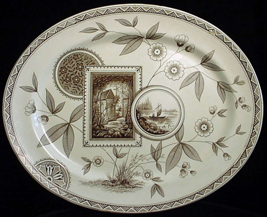 1885 ~ Huge Aesthetic Brown Transferware Platter ~ PERAK 1885