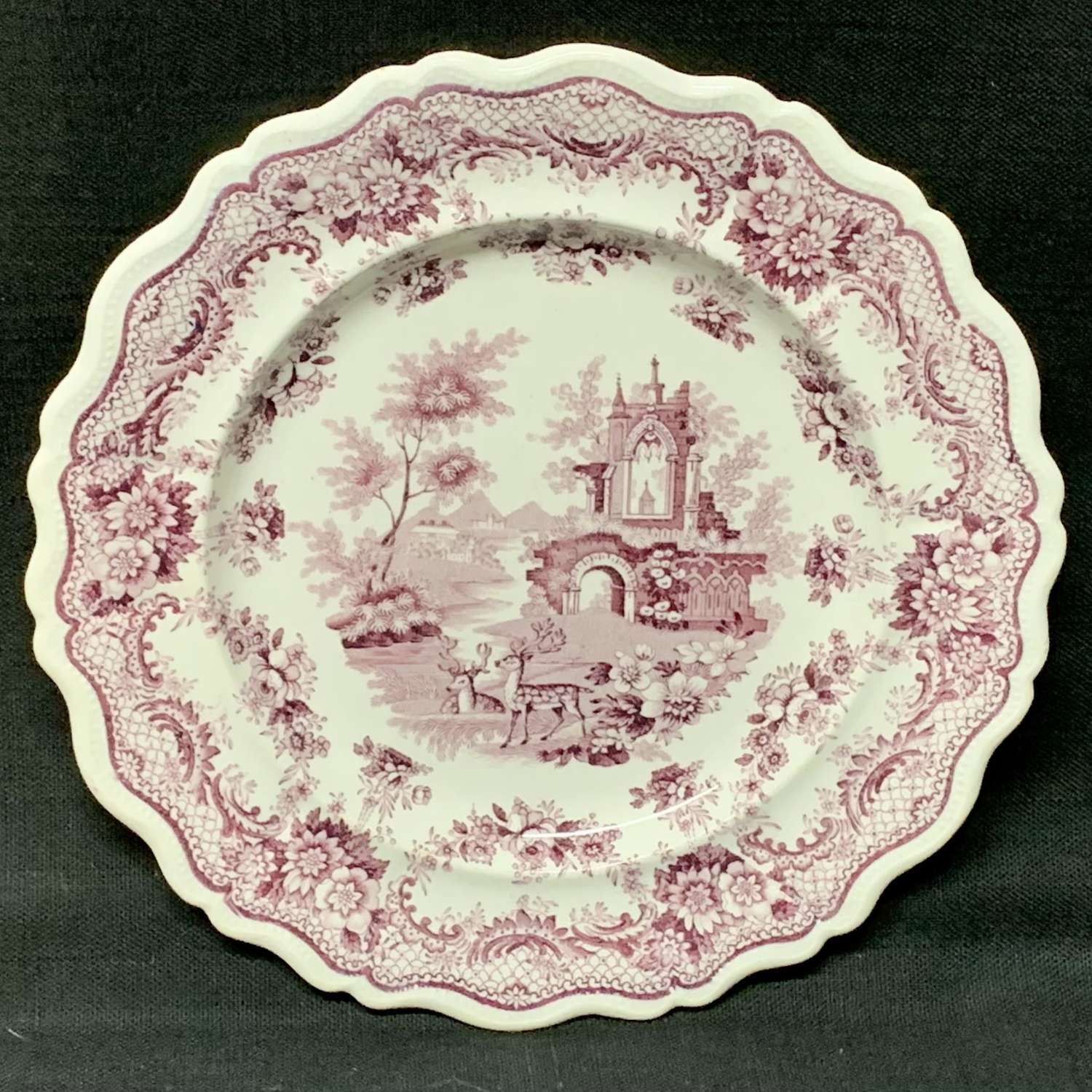 Victorian Georgian Pearlware Burgundy Antiquarian Plate ~ Deer ~ 1830