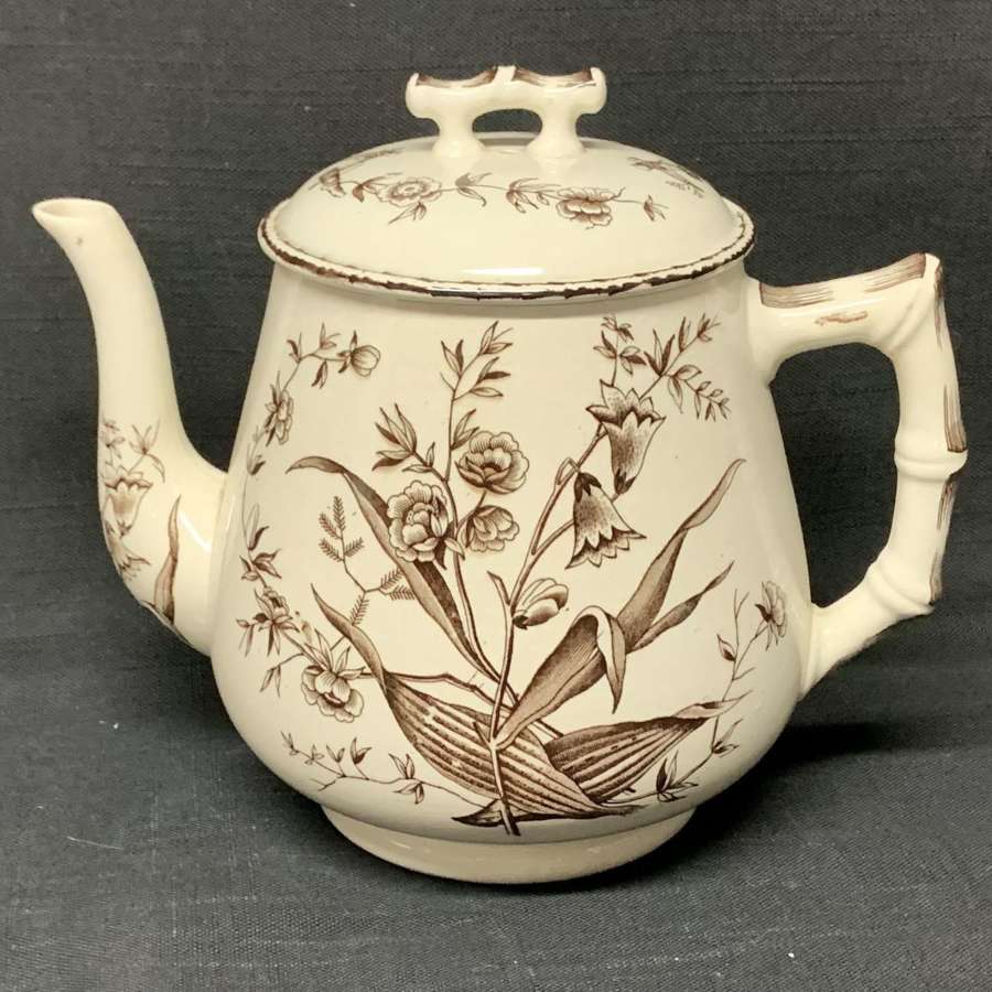 Brown Staffordshire Tea Pot ~ Lily of the Valley 1880