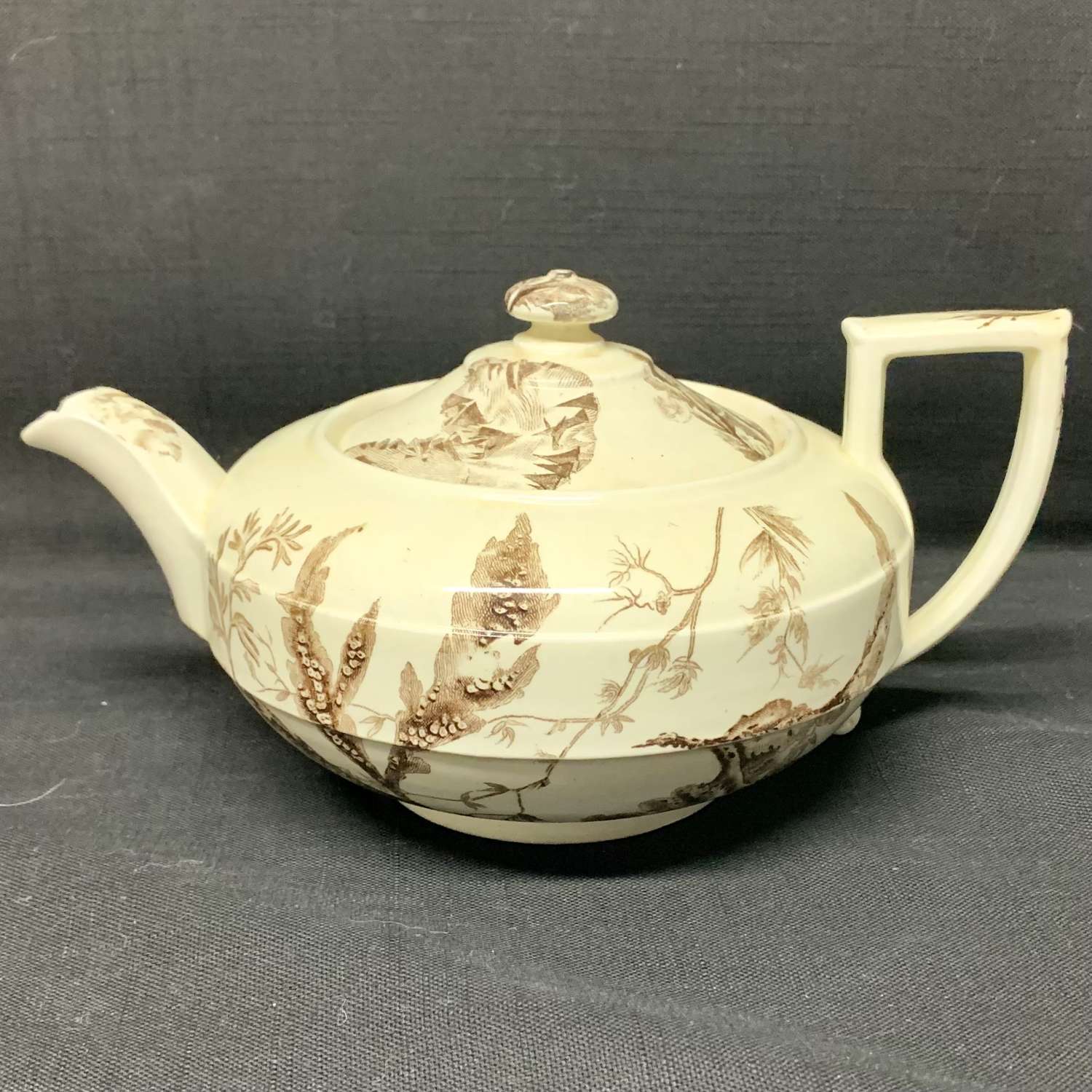 The Best Victorian Brown Transferware Tea Pot ~ SEAWEED 1883