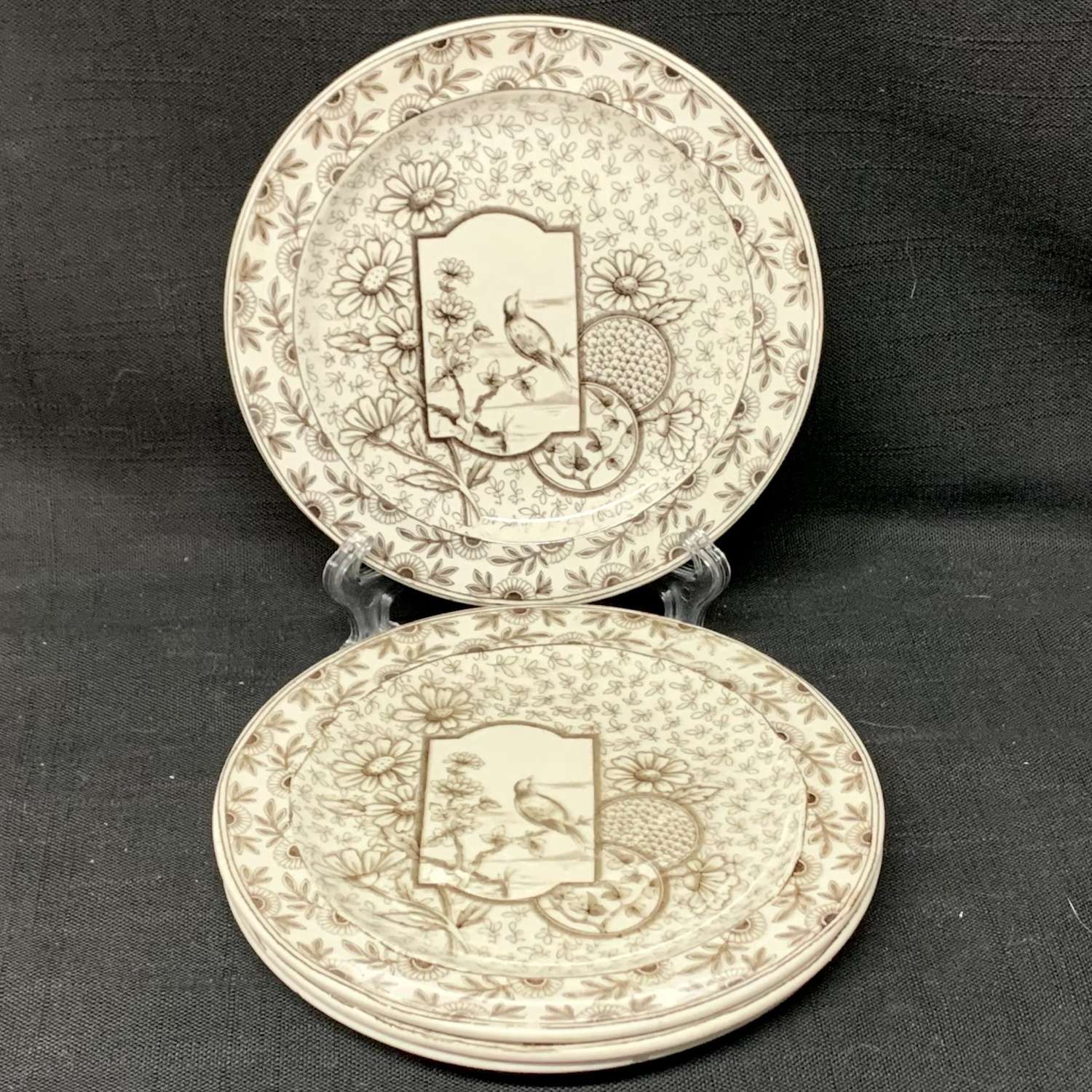 Four Staffordshire English Victorian Aesthetic Era Plates ~ DEVONSHIRE