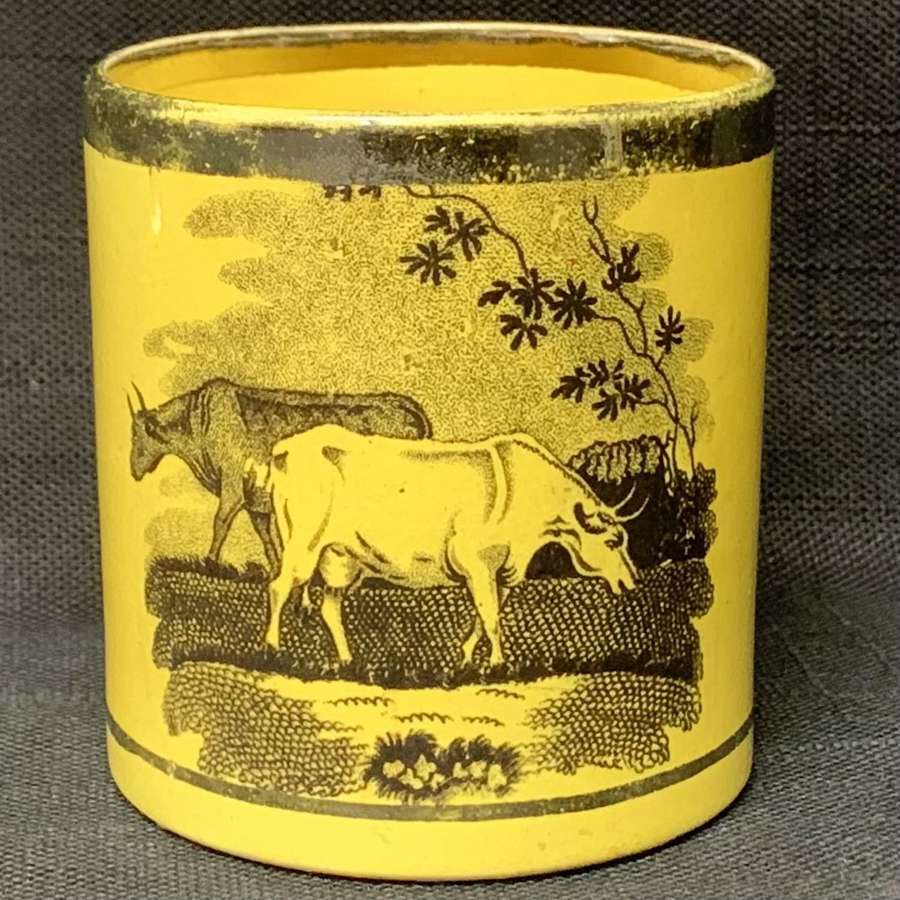 Small Early Canary Yellow Child's Lustre Mug ~ Cows 1820
