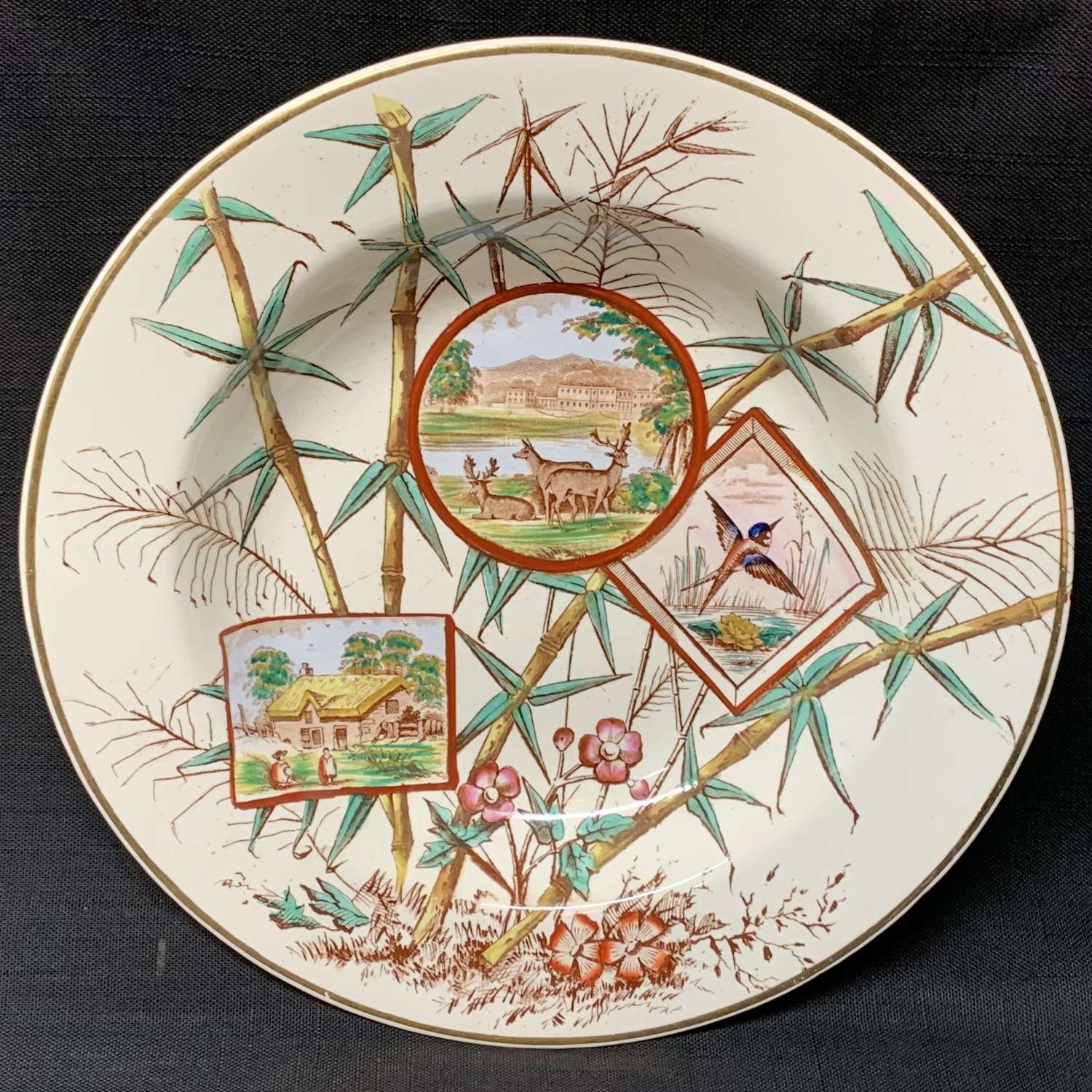 Antique Victorian Polychrome Soup/Pasta Plate ~ Chatsworth  1883