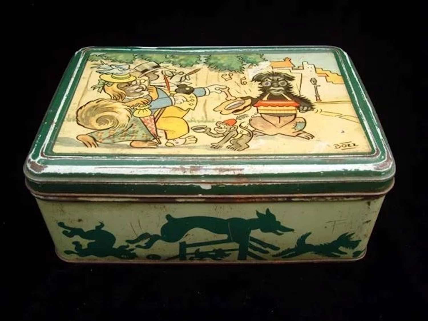 Early Comic Strip Biscuit Tin ~ Begging Dog 1920