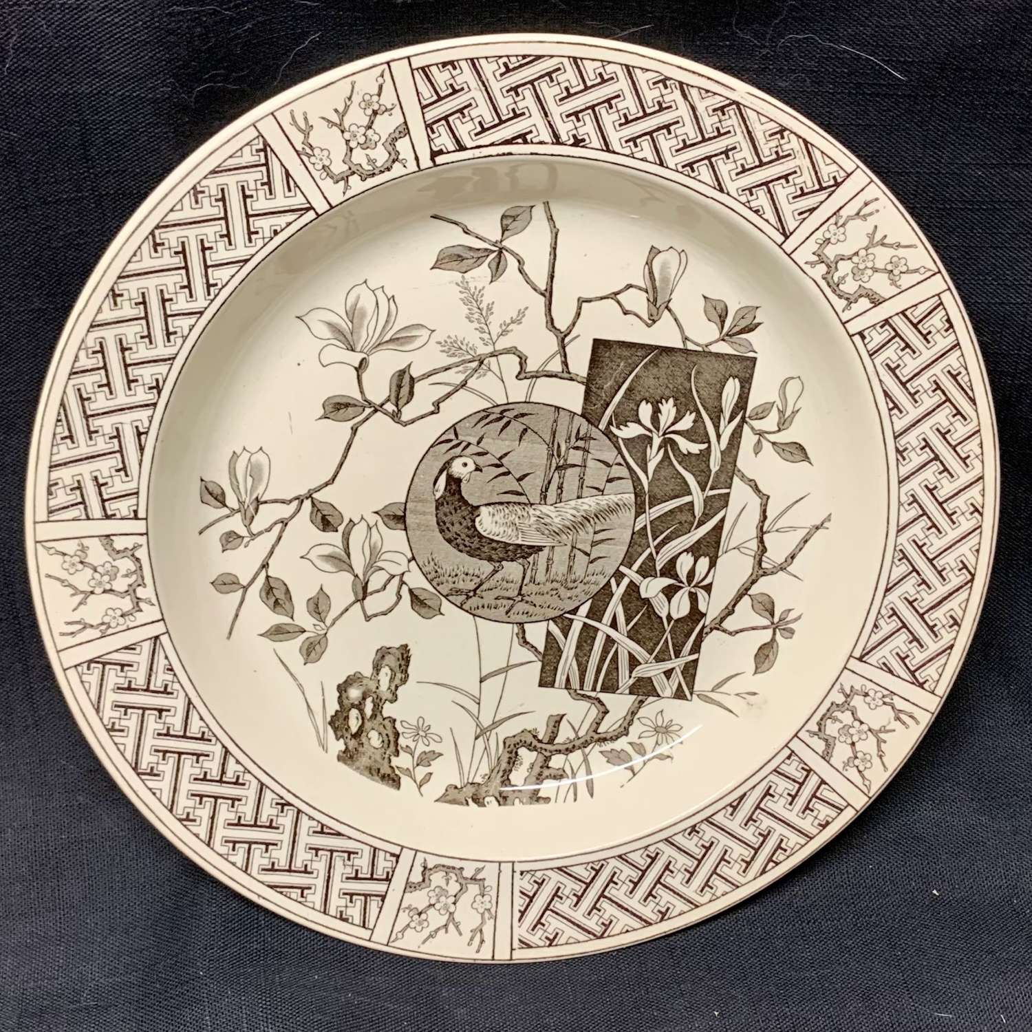 Antique Victorian Transfer Printed Soup Plate ~ 1880 FAISAN Pheasant
