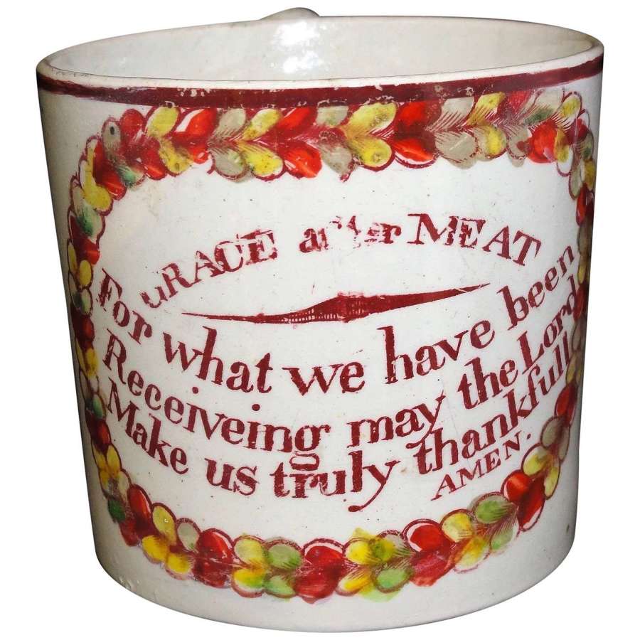 Early Creamware Childs Prayer Mug GRACE AFTER MEAT 1820