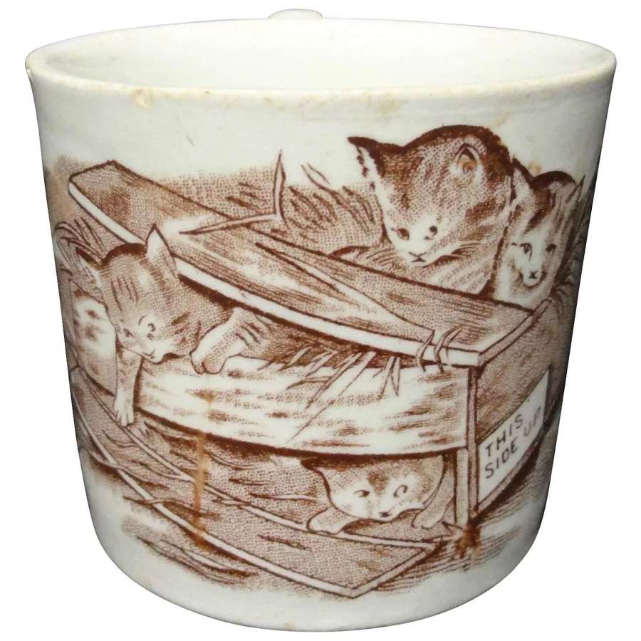 Antique Victorian ABC Mug ~ Cats Kittens Cup 1880