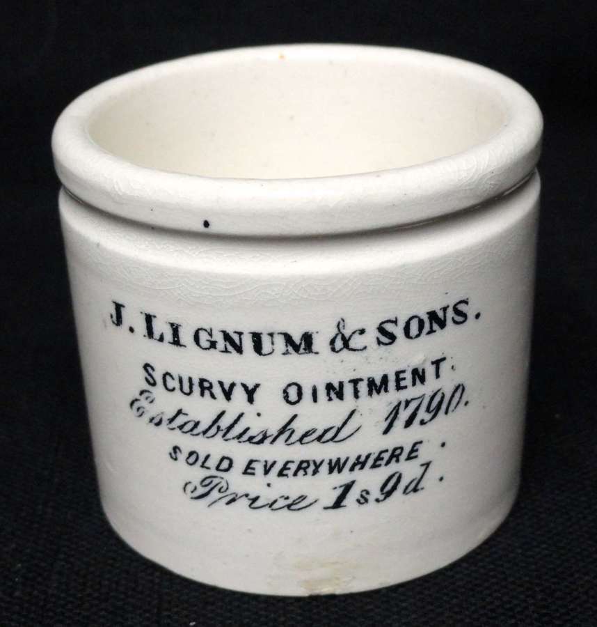 SCURVY Quack Medicine ~ Lignum and Sons Ointment Pot ~ 1892