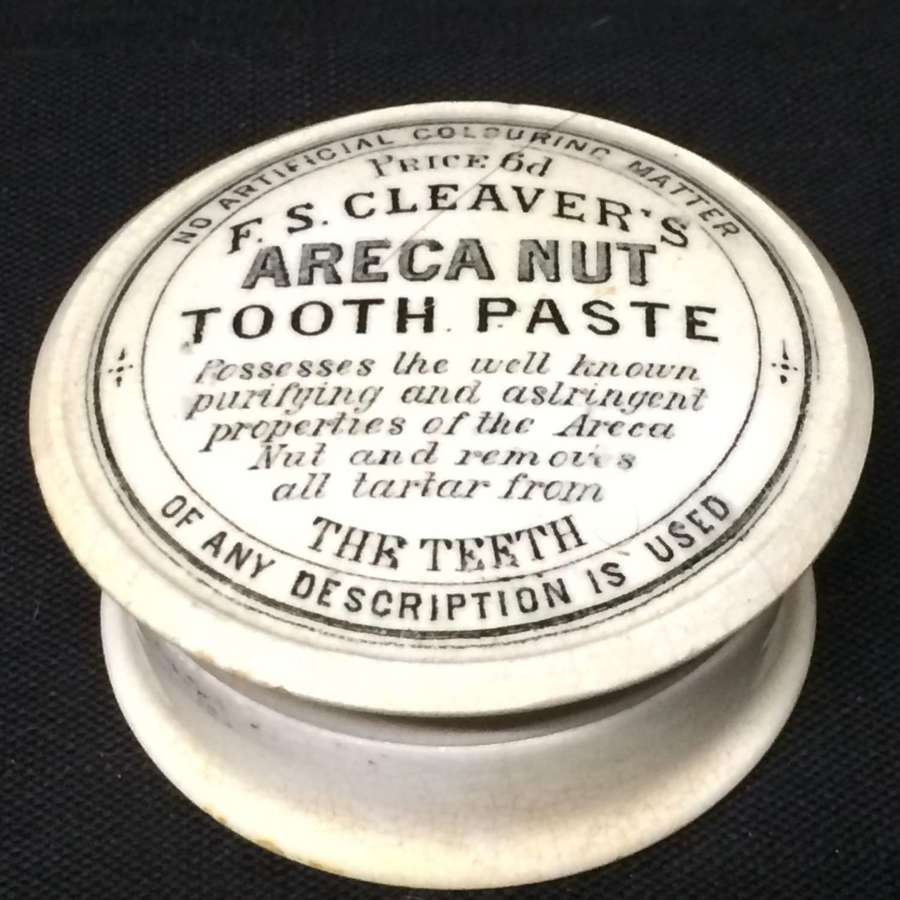 Quack Medicine Rare Areca Nut Tooth Paste Pot and Lid 1885