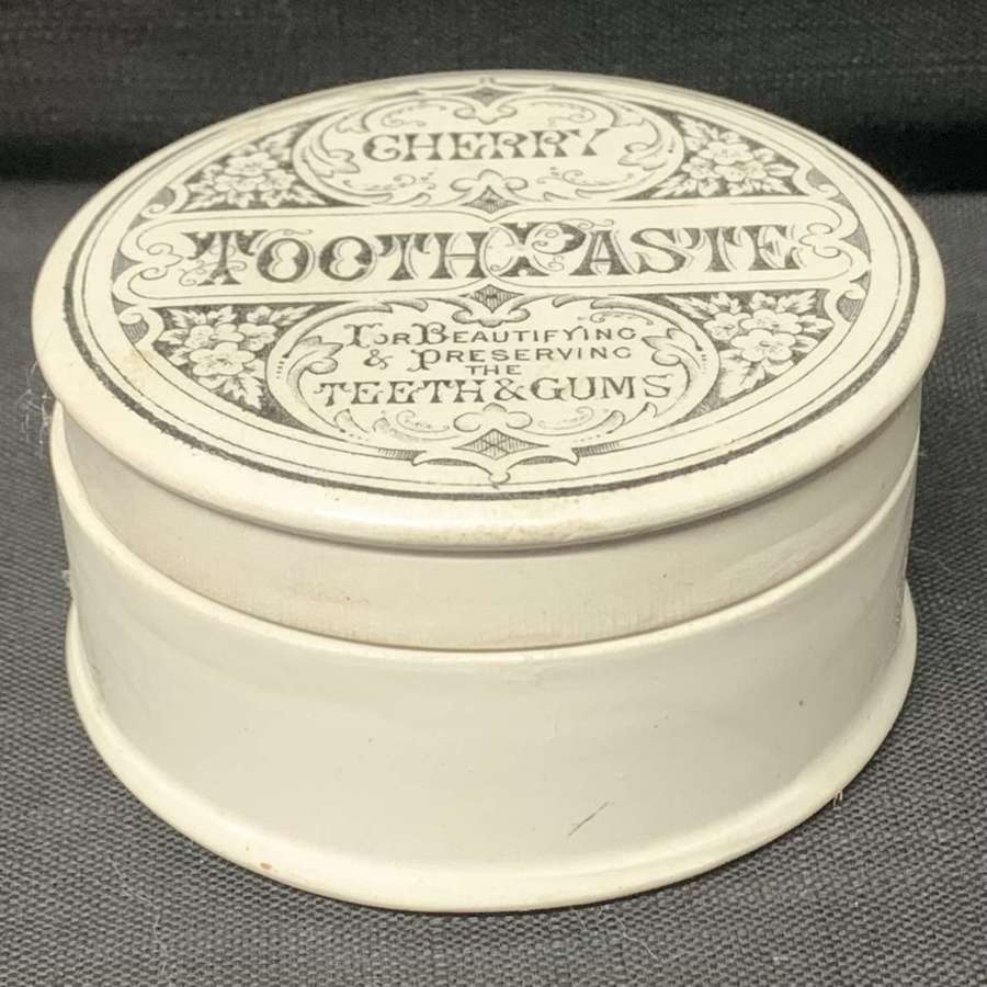 Antique English Pictorial Cherries Tooth Paste Pot 1880