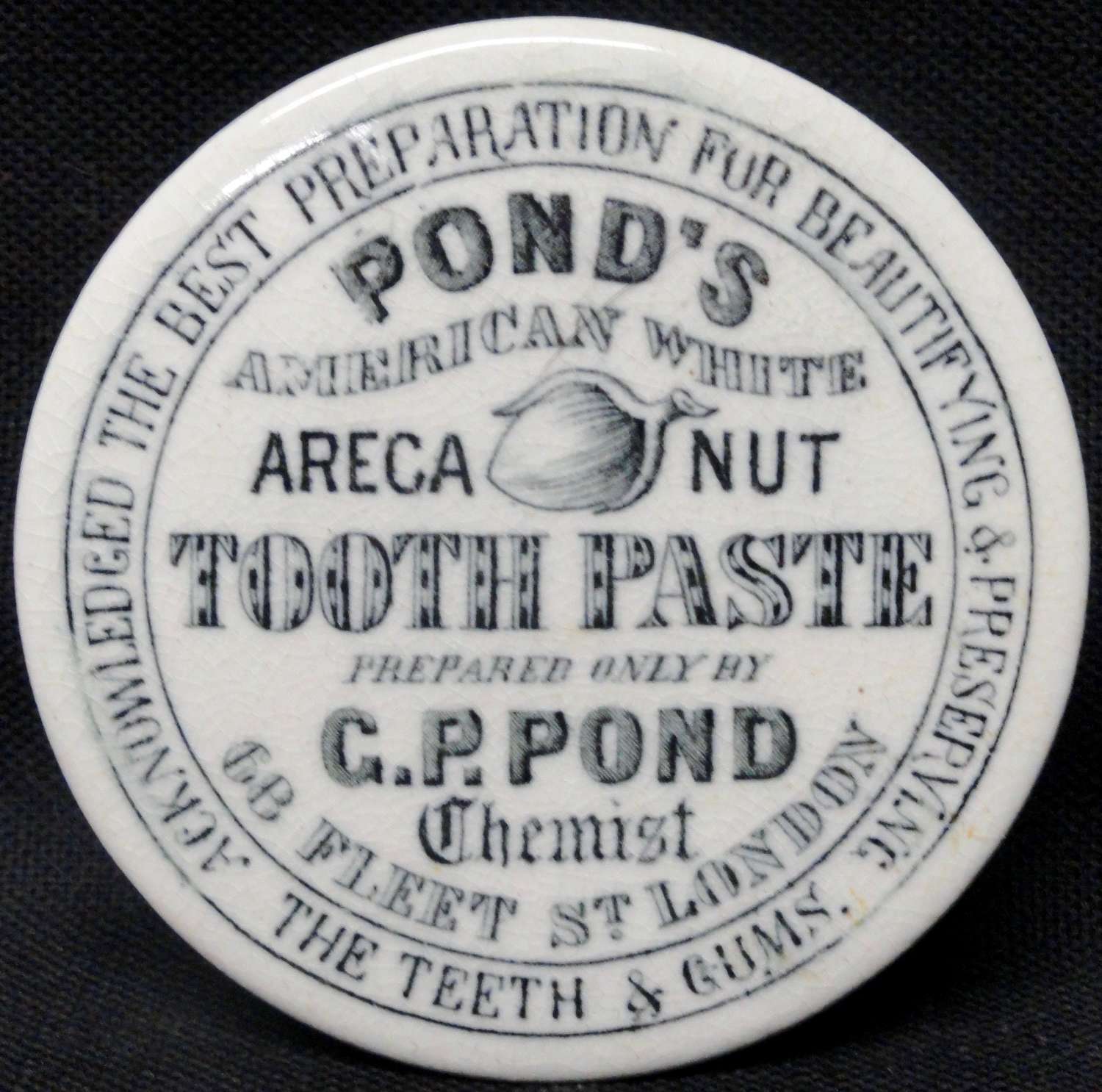 Rare Areca Nut Quack Medicine Tooth Paste Pot and Lid 1885