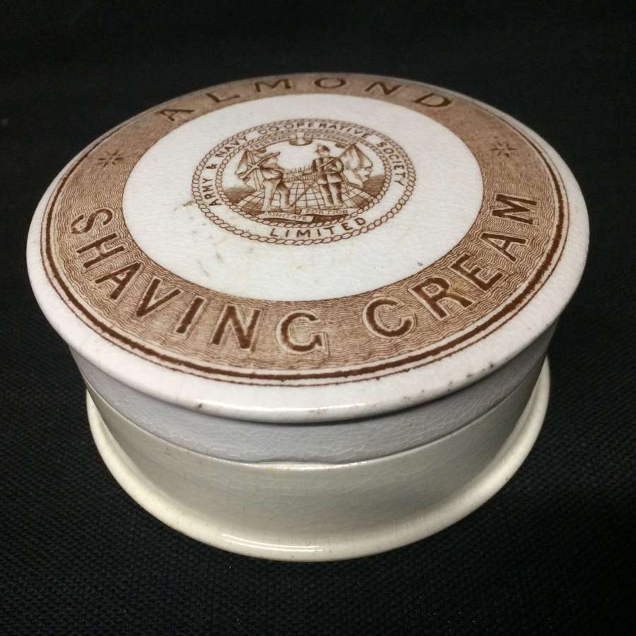 Victorian Brown Almond Shaving Cream Pot Lid 1880
