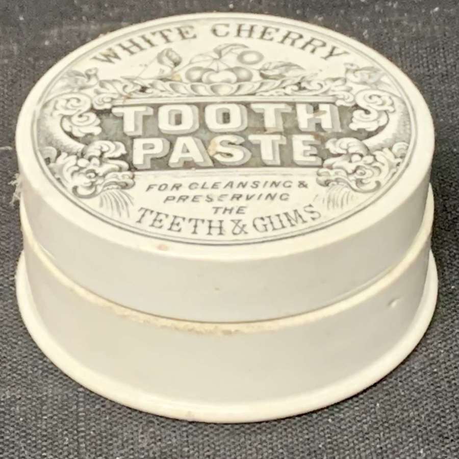 Victorian WHITE CHERRY Tooth Paste Pot Lid 1880