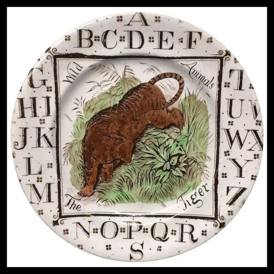 1880 ~ Staffordshire 19th Century Nursery Plate ~ Tiger