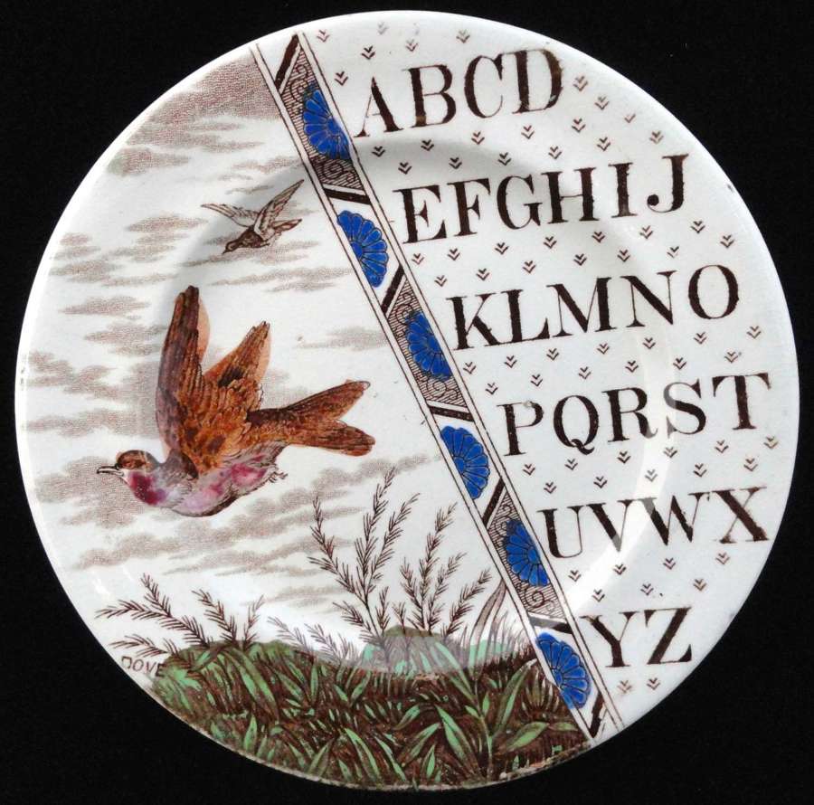 Staffordshire Child’s Alphabet Plate ~ ABC DOVE ~ 1880